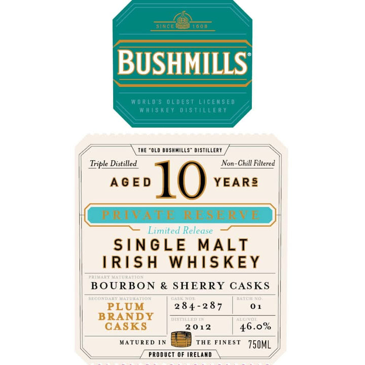 Bushmills 10 Year Old Private Reserve Plum Brandy Cask Finished Whiskey