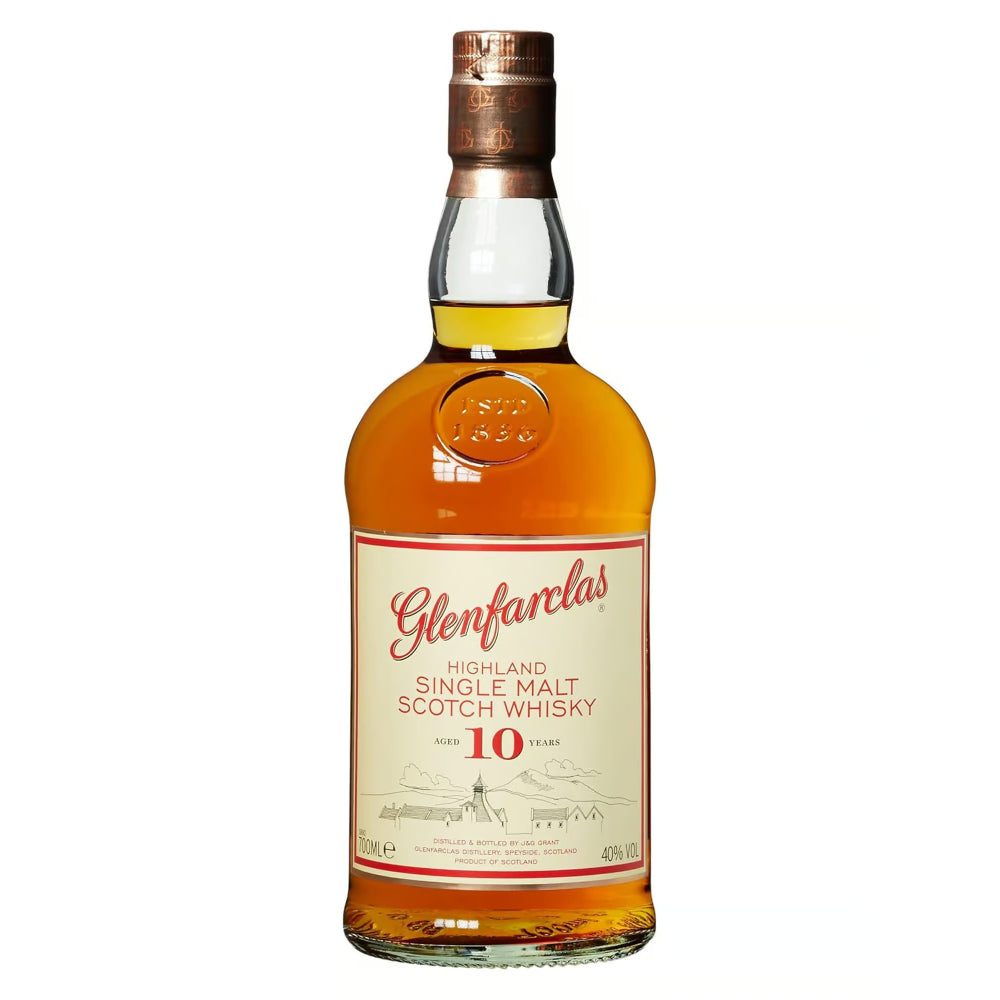 Bottle of Glenfarclas Highland Single Malt Scotch Whisky on a white background