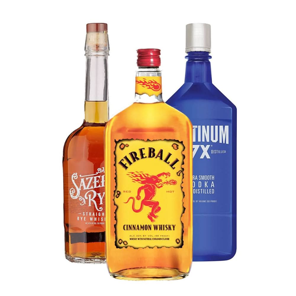 Platinum Rye Sazerac Rye X Fireball Cinnamon Whisky X Platinum 7X Vodka Combo ...