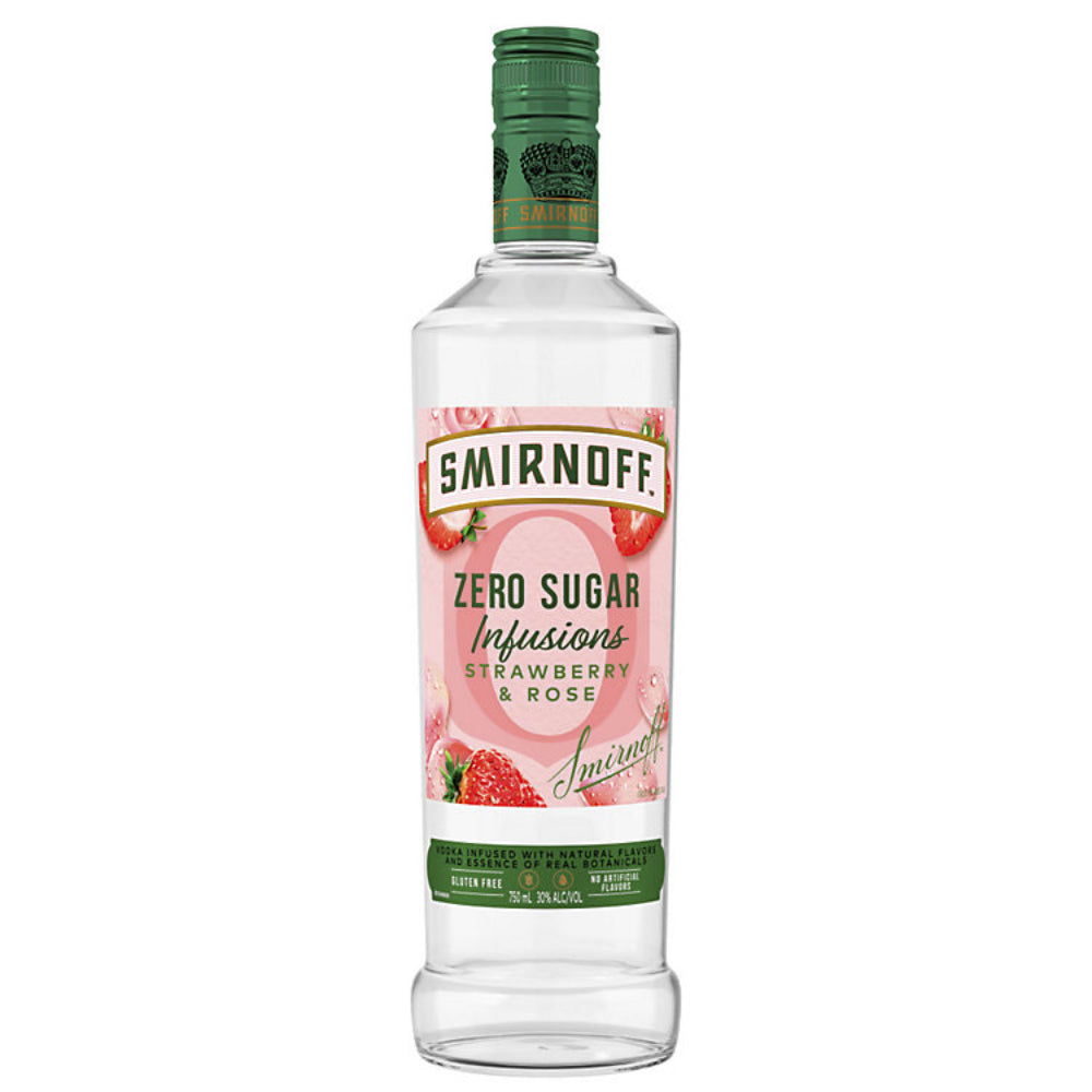 Smirnoff Zero Sugar Infusions Strawberry &amp; Rose bottle on a white background