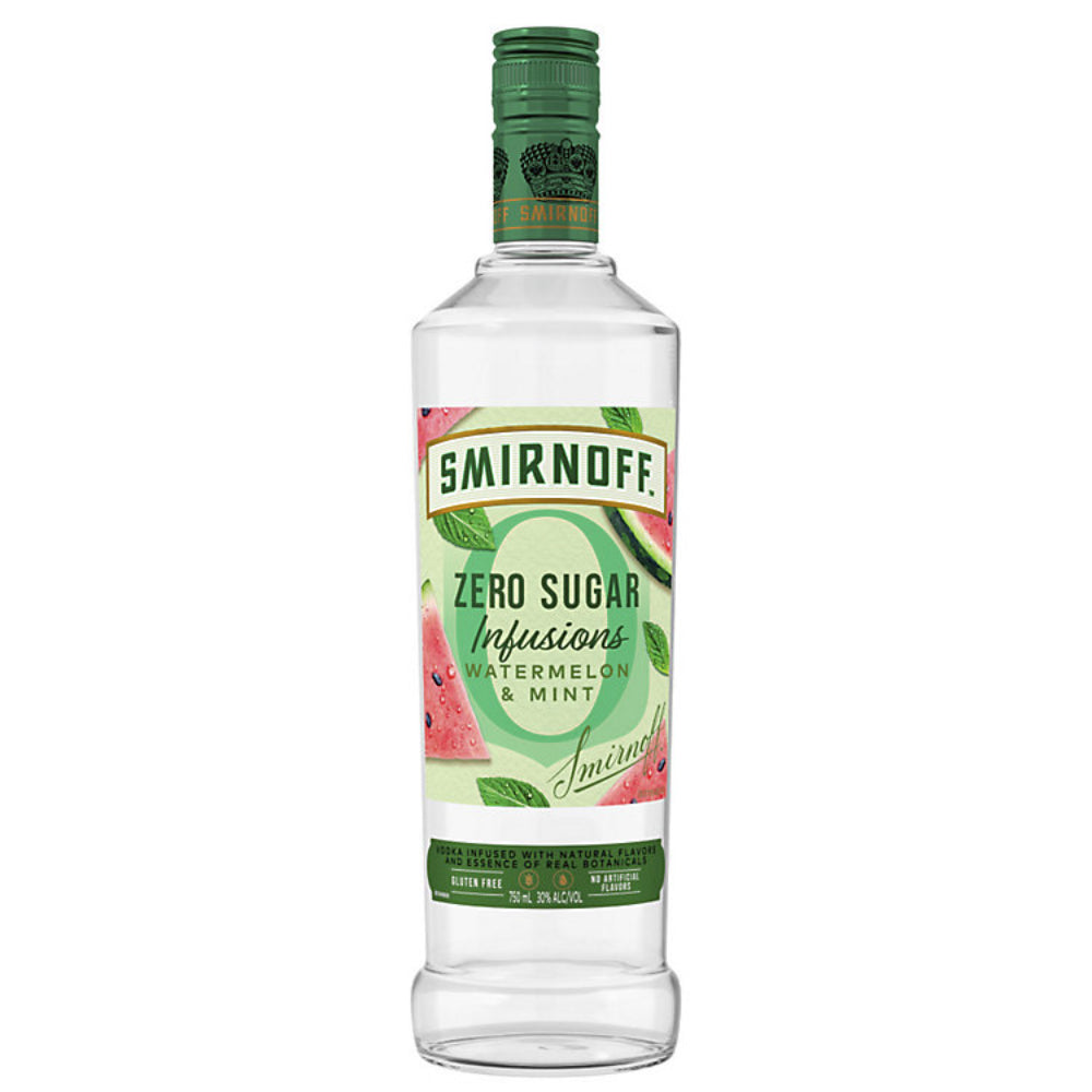 Smirnoff Zero Sugar Infusions Watermelon &amp; Mint bottle on a white background